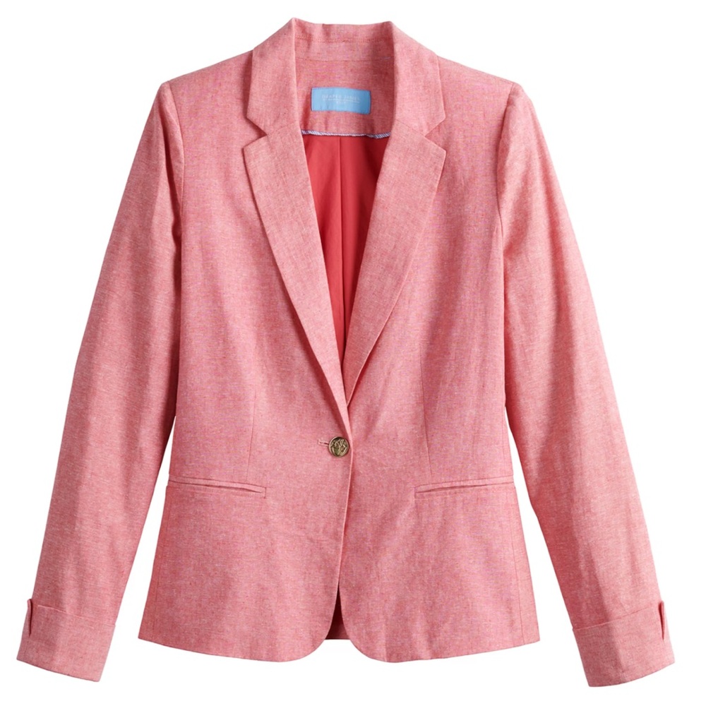Draper James RSVP Linen-Blend Blazer Cherry Red Pink Size Large Cotton Lined